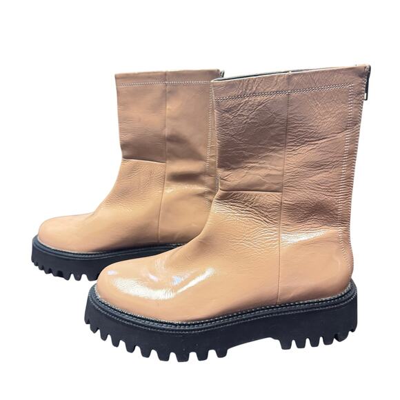 New SEYCHELLES Last Chance Platform Tan Patent Leather Ankle Boots Women's Sz 9 - Picture 3 of 8